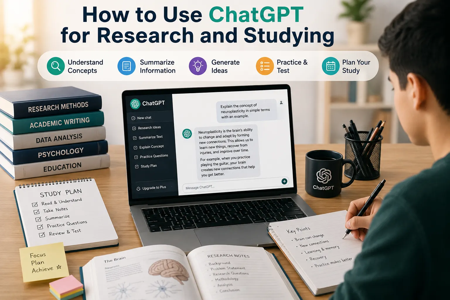 Student using ChatGPT as an AI research and study assistant