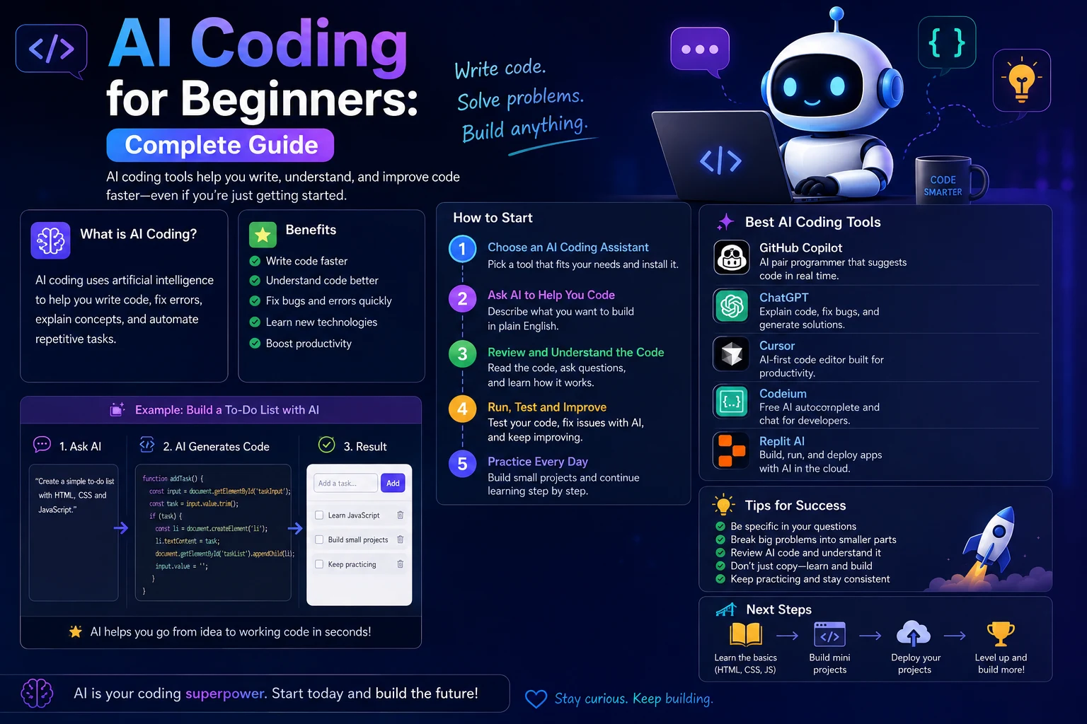 AI coding for beginners using an AI assistant to learn programming and write code
