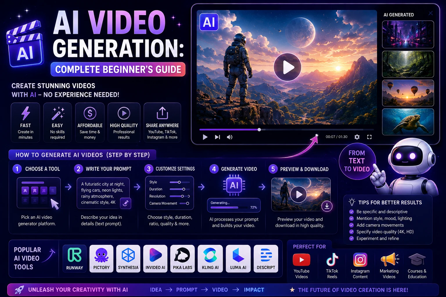 AI video generation complete beginner guide showing how artificial intelligence creates videos