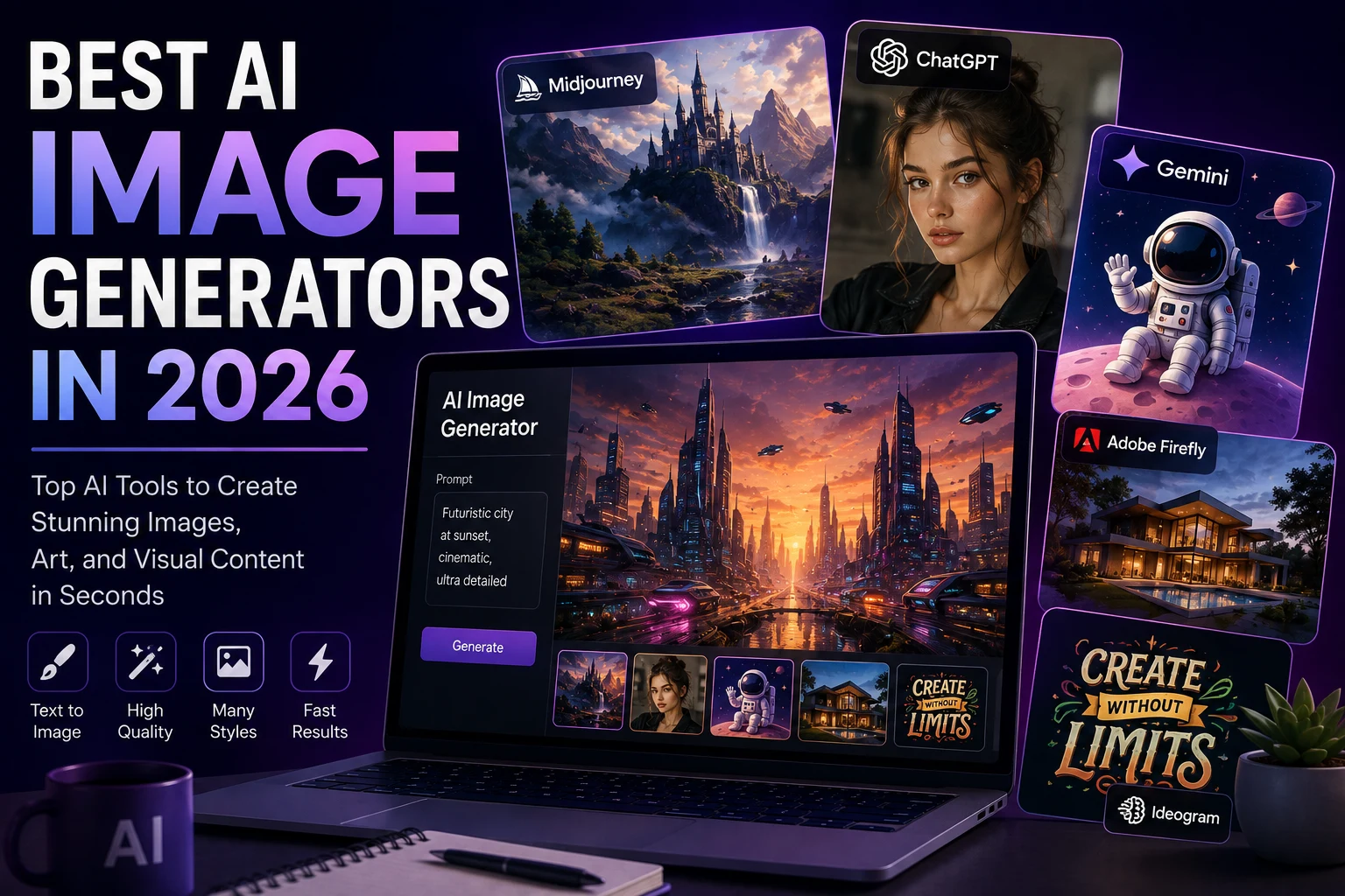 Best AI image generators in 2026 showing different AI-powered creative tools and digital artwork