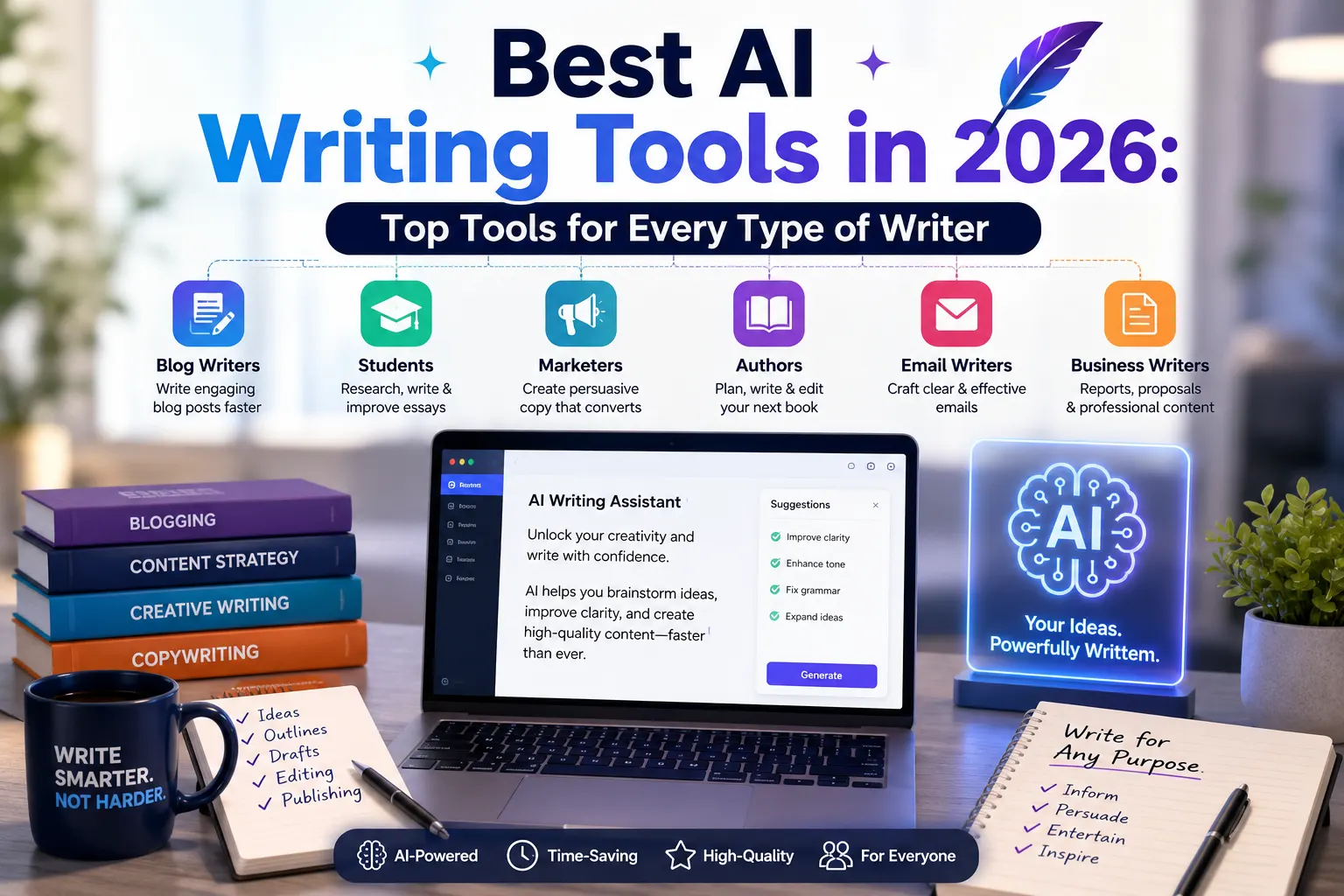 Best AI writing tools in 2026 for content creation, blogging, marketing, and editing