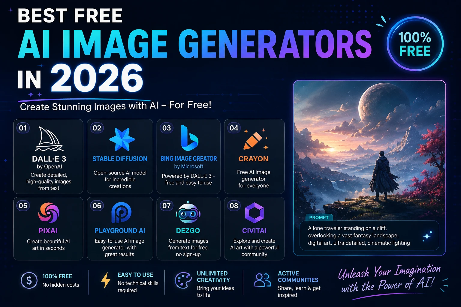 Best free AI image generators comparison showing multiple AI tools creating digital artwork