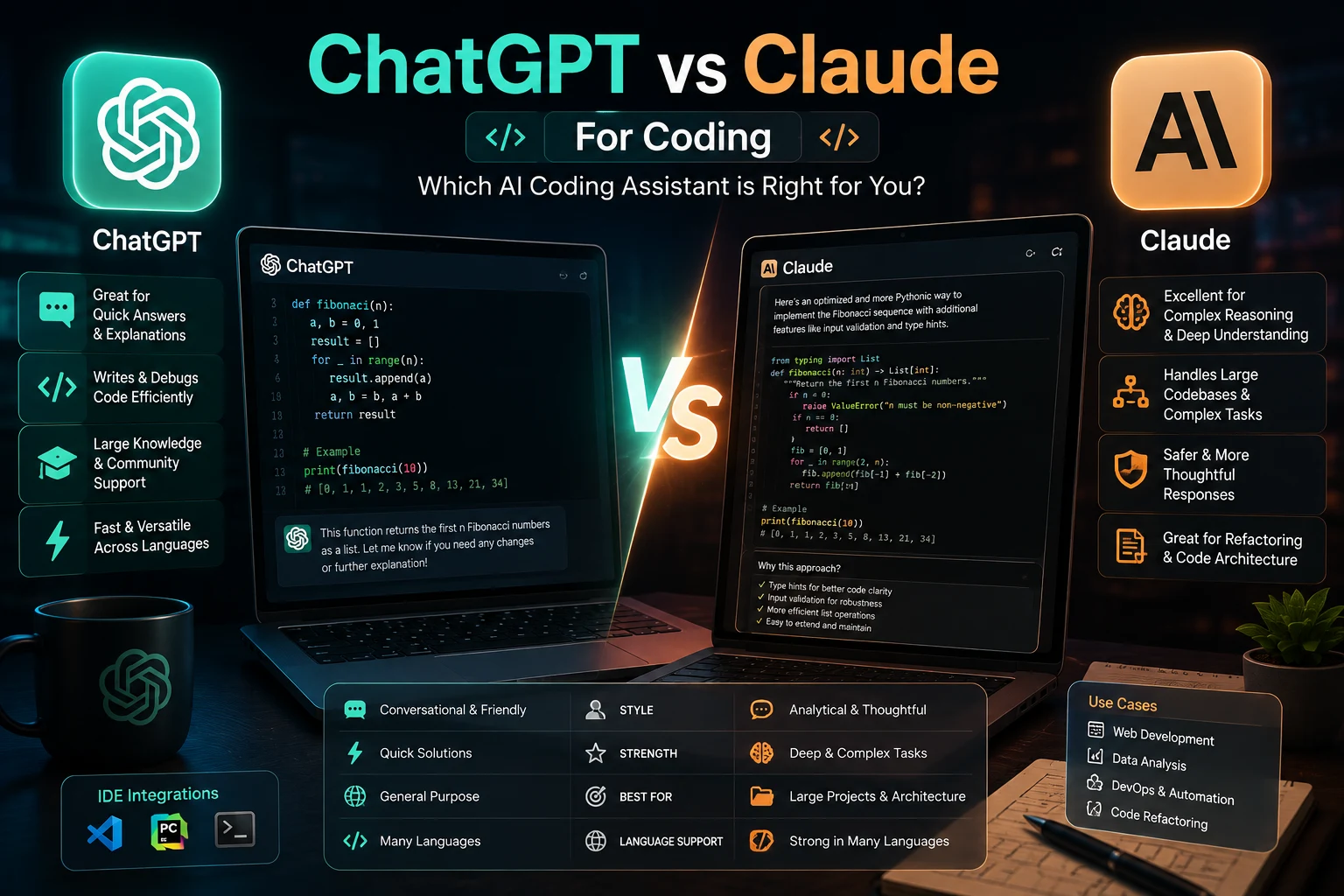 Developer comparing ChatGPT and Claude AI coding assistants on a computer