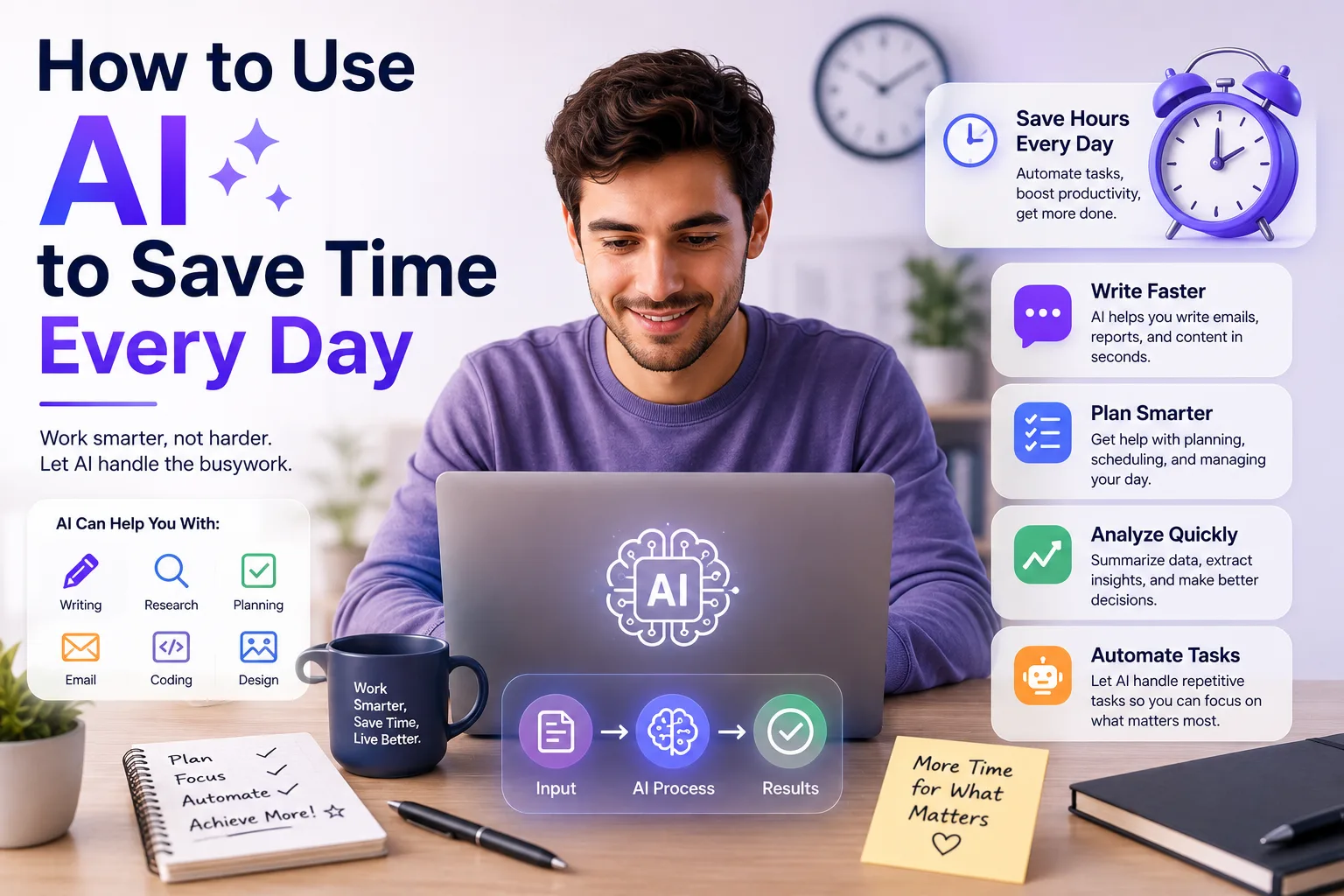 Person using AI productivity tools to organize daily tasks and save time
