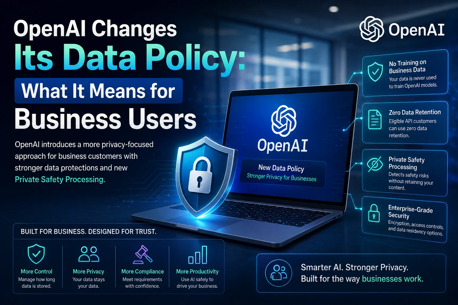 OpenAI data privacy policy change for business users showing secure AI data and enterprise technology